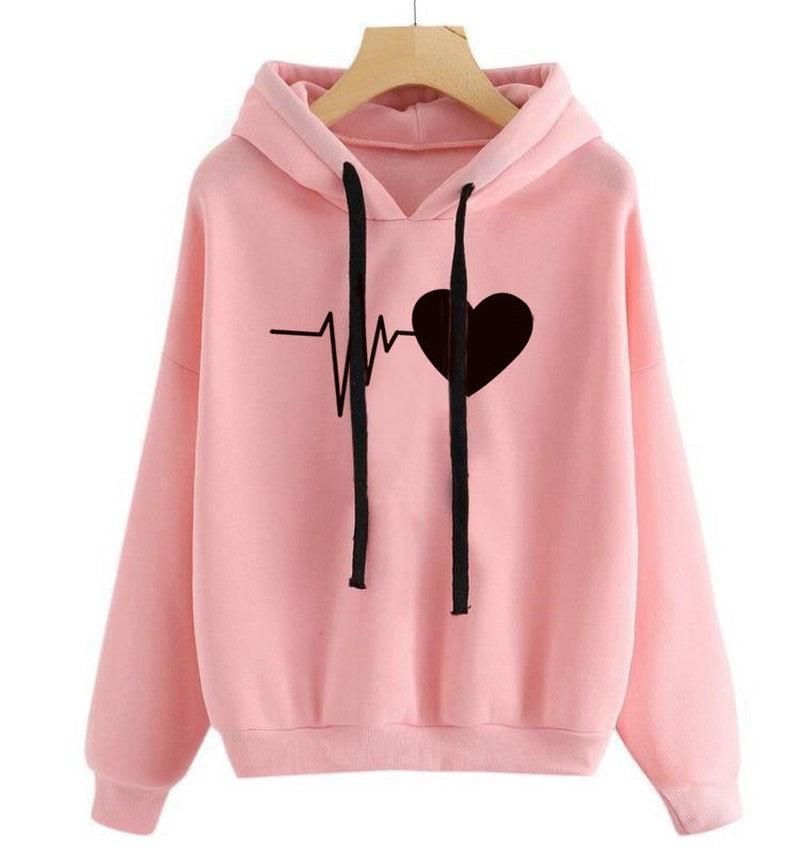 Cheky - Heart Print Streetwear Hoodies Women Sweatshirt Spring Autumn Long Sleeve Hoodie Clothes