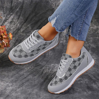 Cheky - Flower Print Lace-up Sneakers Casual Fashion Lightweight Breathable Walking Running Sports Shoes Women Flats