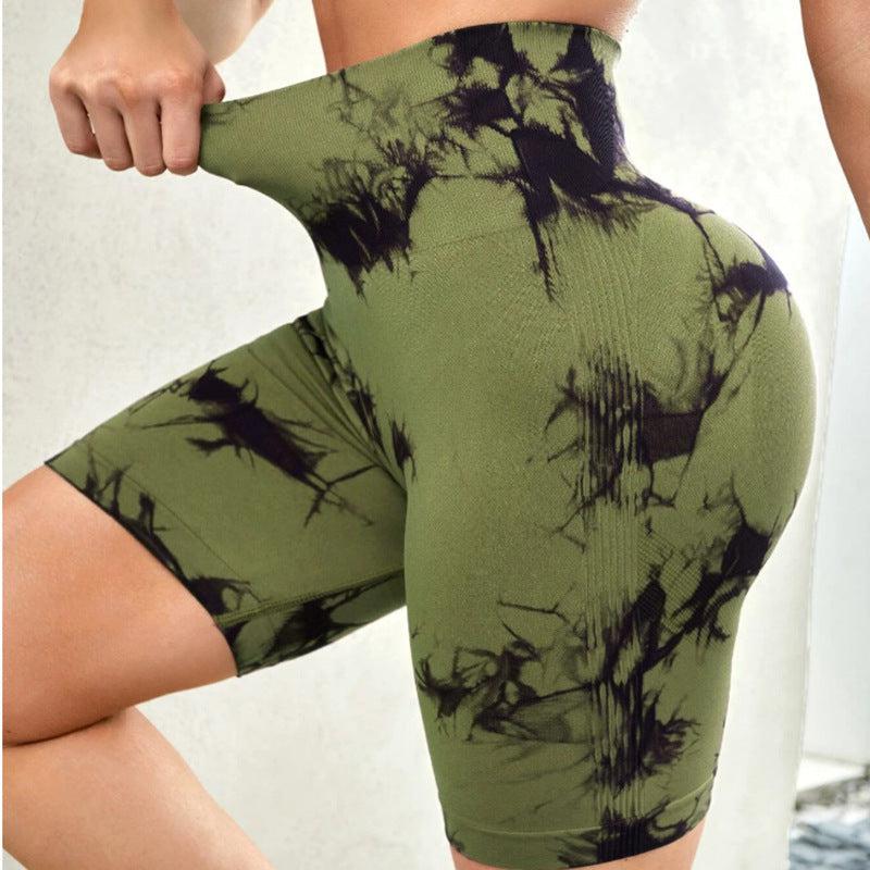 Cheky - Tie-dye Printed Yoga Pants Summer Quick-drying Fitness Shorts Sexy High-waisted Hip-lifting Leggings Women Pants