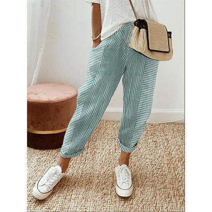 Cheky - Women's Striped Print Trousers Summer Fashion Casual Loose Pants