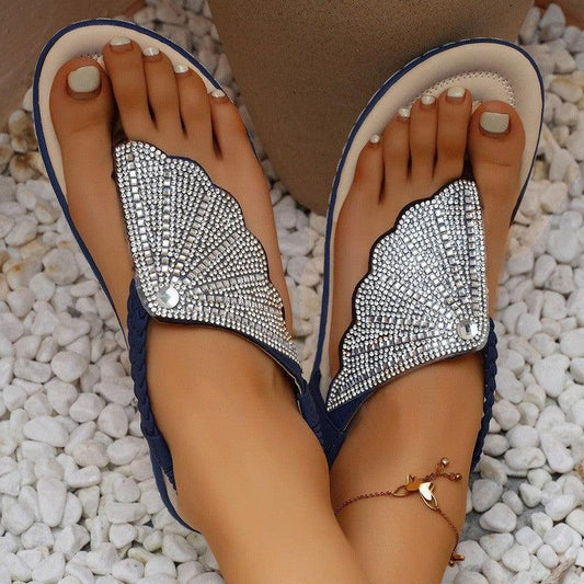 Cheky - New Rhinestone Shell Flip-Flops Sandals Summer Beach Shoes For Women Fashion Casual Low Heel Flat Slides Slippers