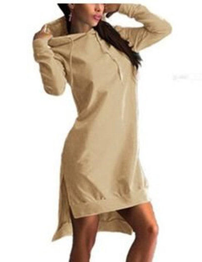 Cheky - Irregular Hooded Long Sleeve Dress Sweatshirt