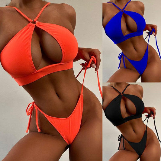 Cheky - Ladies Solid Color Cutout Split Swimsuit Sexy Bikini