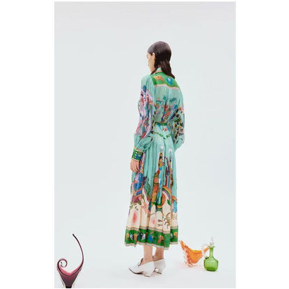 Cheky - Personalized Printed Daily Vacation Shirt Collar Single-breasted Elegant Long Dress