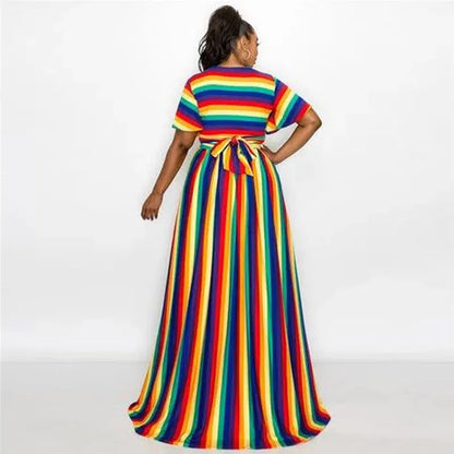 Cheky - Wholesale Striped Print Elastic Waist Holiday Maxi