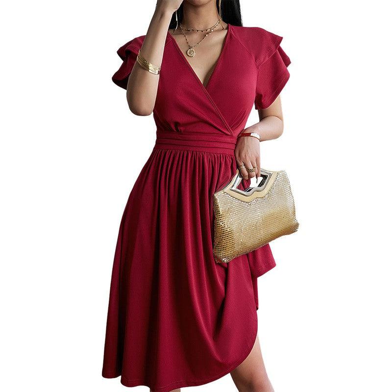 Cheky - Women's Fashionable Temperament Elegant V-neck Midi Dress