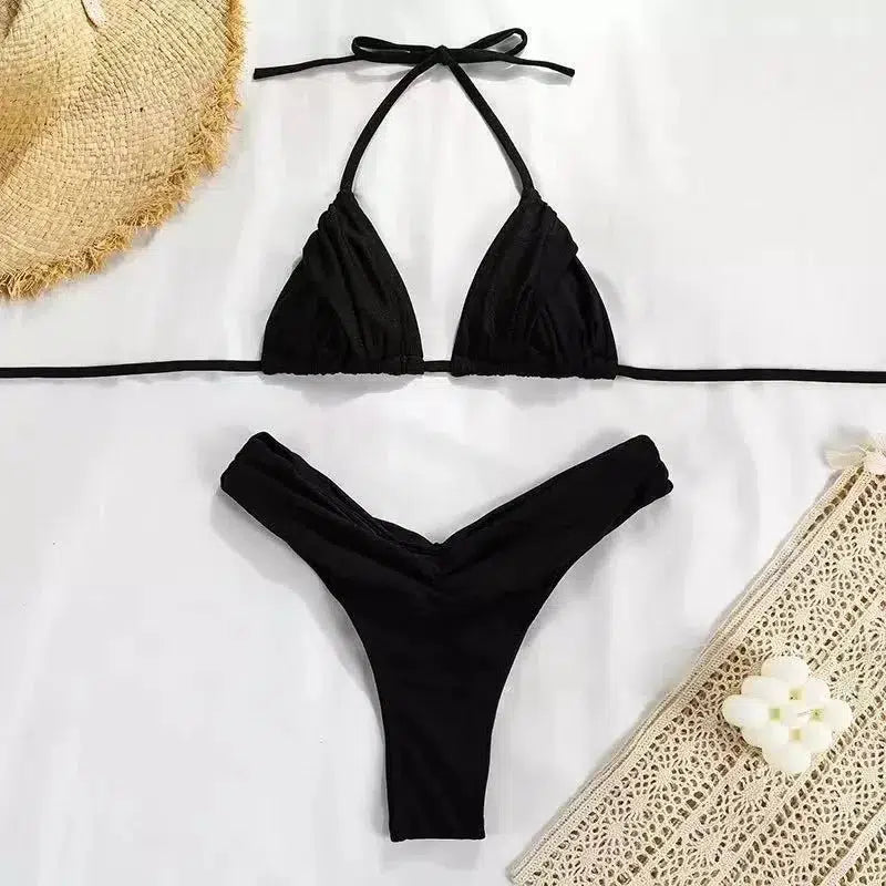 Cheky - Sexy Micro Bikinis 2024 Women Halter Brazilian Bikini Set Female Pleated Swimsuit New Triangle Swimwear Beach Wear Bathing Suit