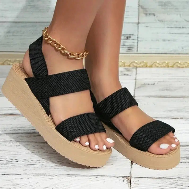 Cheky - New Minimalist Slingback Wedge Sandals Outdoor Summer Lightweight Slides Solid Color Thick Bottom Ladies Shoes Female Sandals