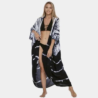 Cheky - Beach Cover Ups for Swimwear Women Black Tie Dye Kimono Swimsuit Cape Summer Dress 2022 Beachwear Outfits Sales