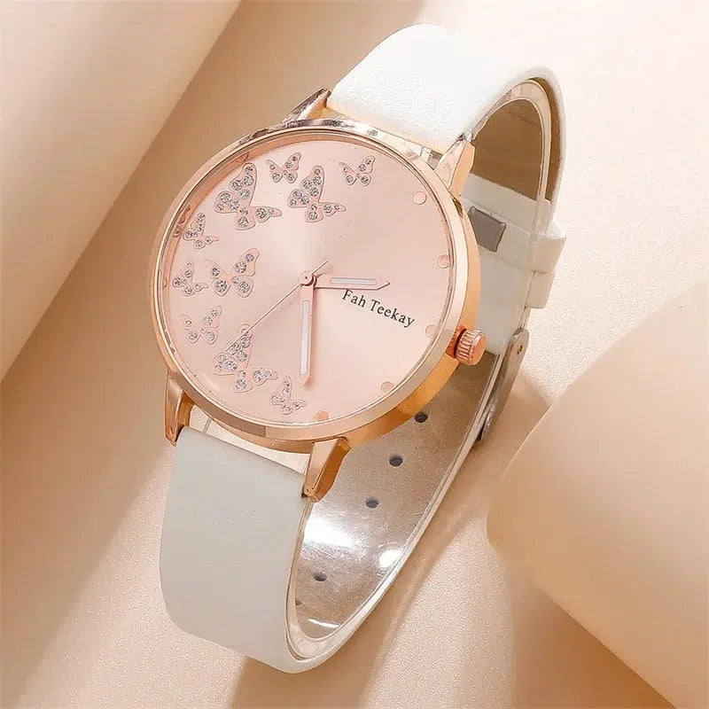 Cheky - 2pcs Set Womens Butterfly Watches Ladies Fashion Watch New Simple Casual Women Analog WristWatch Bracelet Gift