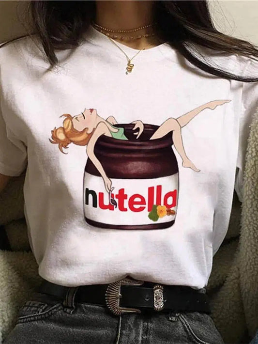 Cheky - New Nutella Print T Shirt Women 90s Harajuku Kawaii Fashion T-shirt Graphic Cute Cartoon Tshirt Korean Style Top Tees Female