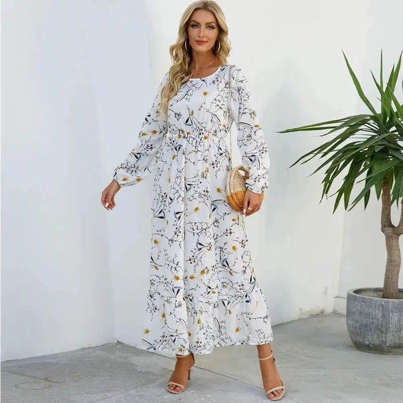 Cheky - 2023 Sping Summer Bohemian Women Maxi Dress Casual Long Sleeve High Waist Beach Woman Chiffon Dresses Floral Vestidoes Mujer New