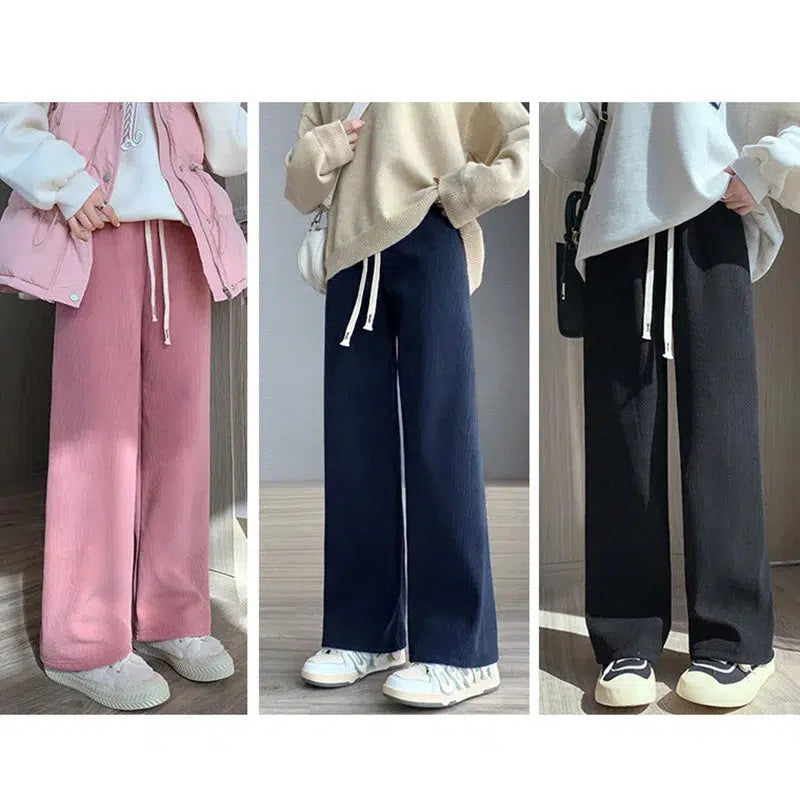 Cheky - Women Long Pants Spring Autumn Women Elastic Waist Stright Long Wide leg pants 2023 Casual Female Long Pants Trousers