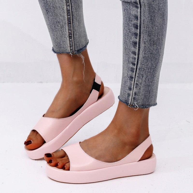 Cheky - Summer Fish Mouth Sandals For Women Fashion Solid Color Flat Shoes With Back Strap Design