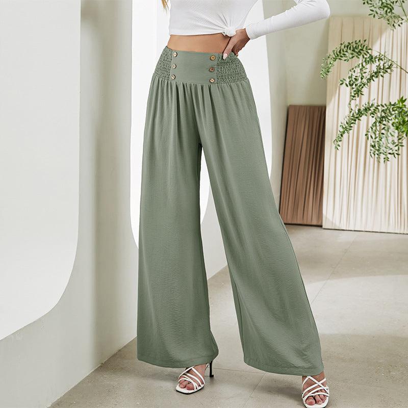 Cheky - Fashion Straight Wide Leg Pants Elastic High Waist Casual Trousers For Women