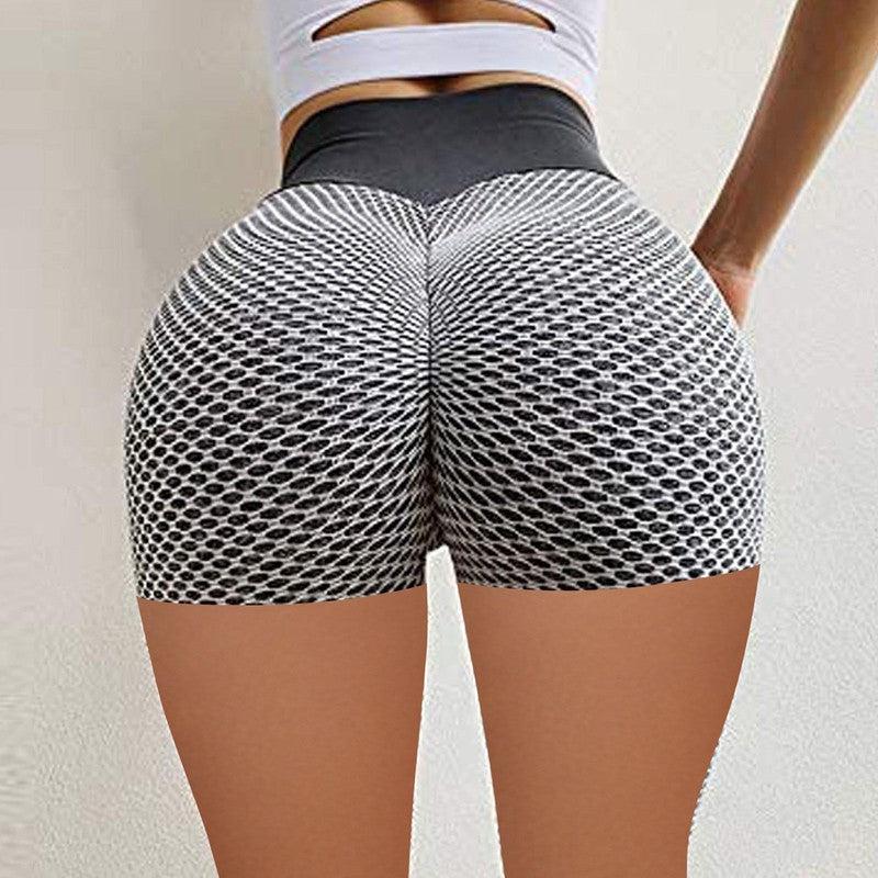 Cheky - Honeycomb Design Yoga Pants Solid Color Hip-lifting Fitness Sports Shorts For Women