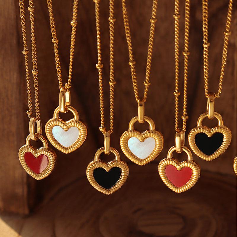 Cheky - Double-Sided Color Heart-shaped Necklace Ins Style Niche Design Valentine's Day Personalized Love Necklace For Women Jewelry