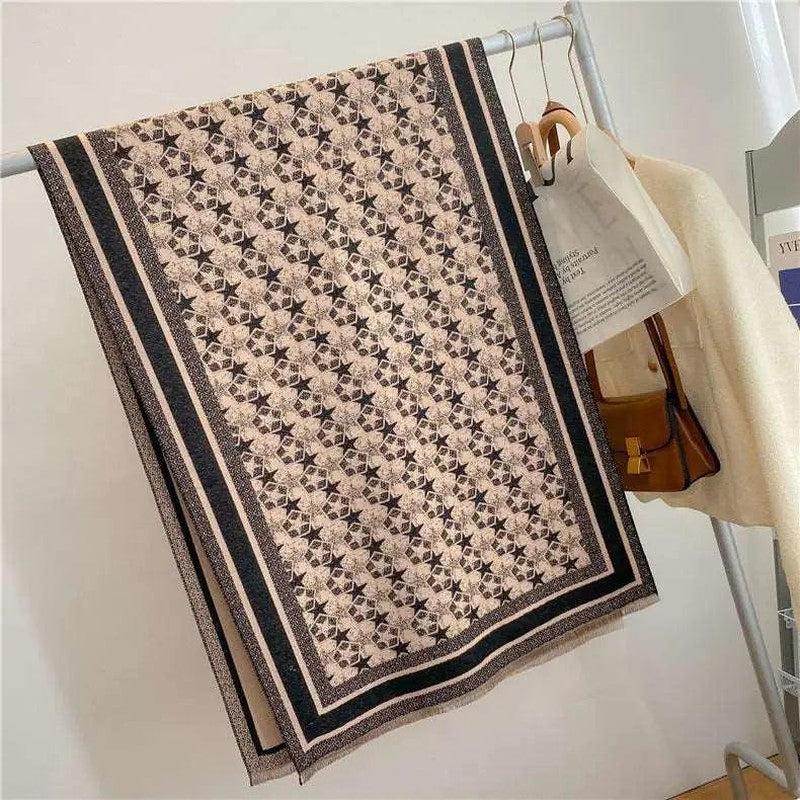 Cheky - Autumn And Winter Five-pointed Star Warm Scarf Female Long Thickened Artificial Cashmere Scarf