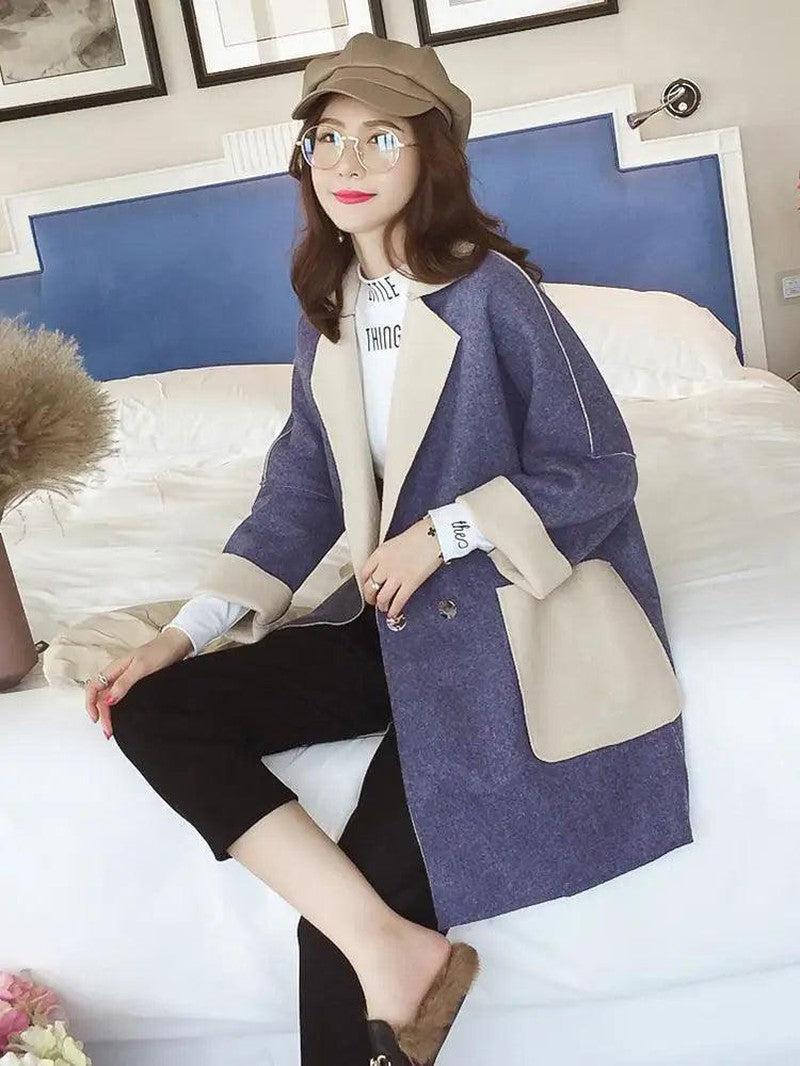 Cheky - Autumn and winter woolen coat female long section Korean