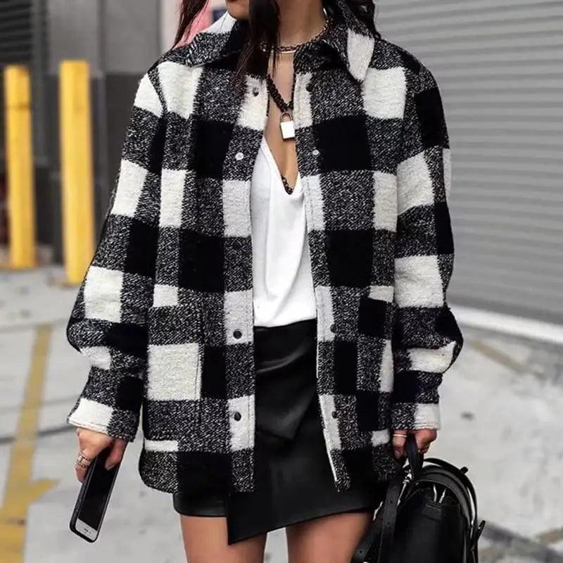 Cheky - Black and white checkered shirt coat