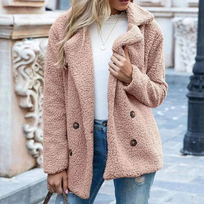 Cheky - Button lapel loose sweater cardigan sheep cake wool coat