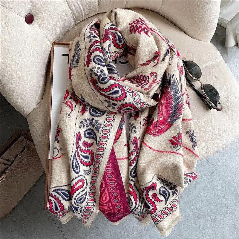 Cheky - Cashmere-like Short Beard Flower Scarf Warm Versatile Jacquard