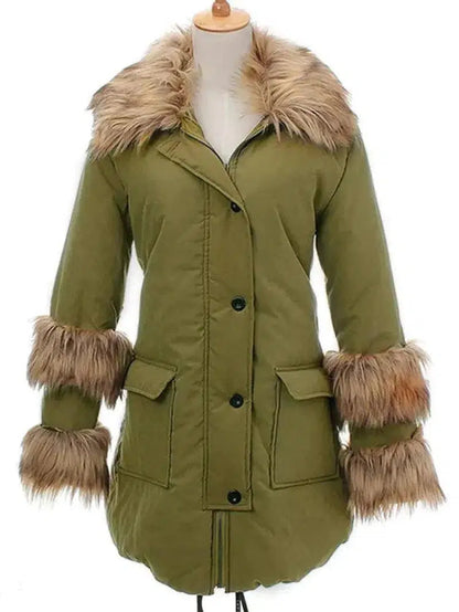 Cheky - Casual Women Hooded Long Outwear Fur Collar Long Sleeve