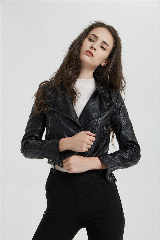 Cheky - Fashion Women's Short Jacket With Washed Leather And Rivets