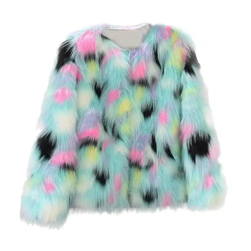 Cheky - Fox fur round collarless short coat