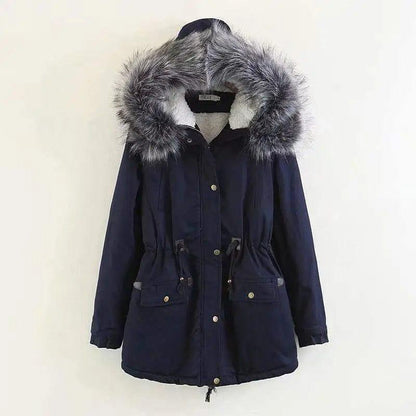 Cheky - Hooded large fur collar plus fleece coat