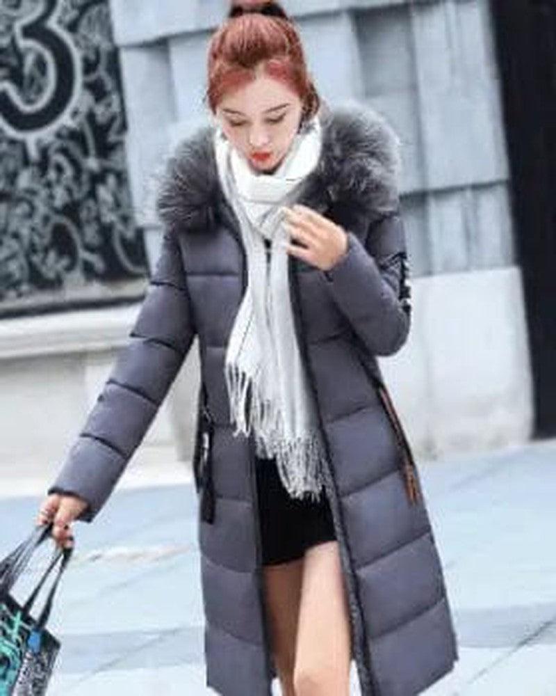 Cheky - Large fur collar mid-length coat