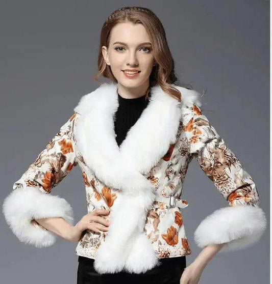 Cheky - New ladies imitation sheepskin print fox fur collar leather