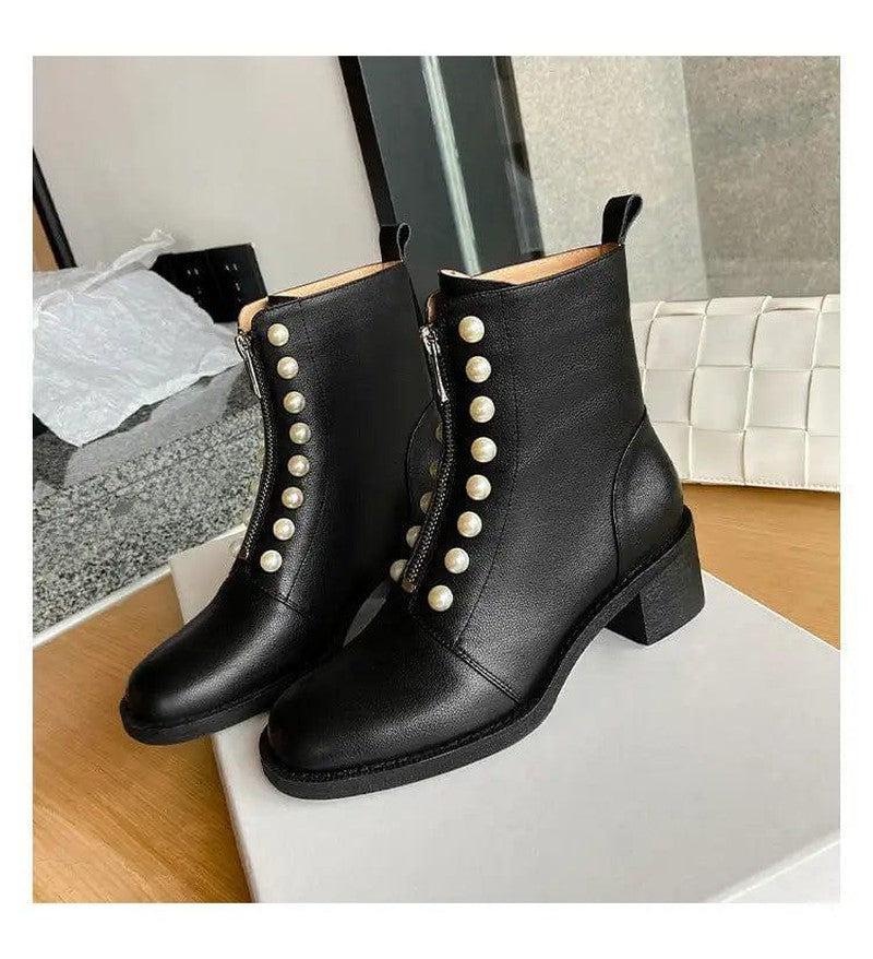 Cheky - New Style Short Boots Women Leather Round Toe