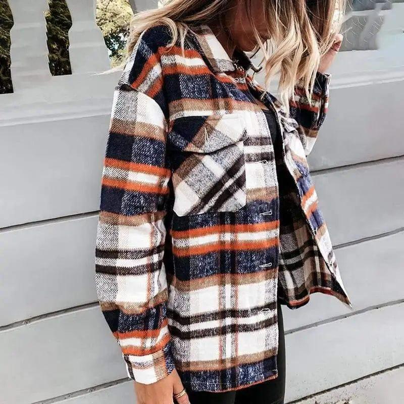 Cheky - Plaid Long-Sleeved Cardigan Single-Breasted Casual All-Match