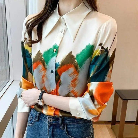 Cheky - Retro Oil Painting Print Long Sleeve Top