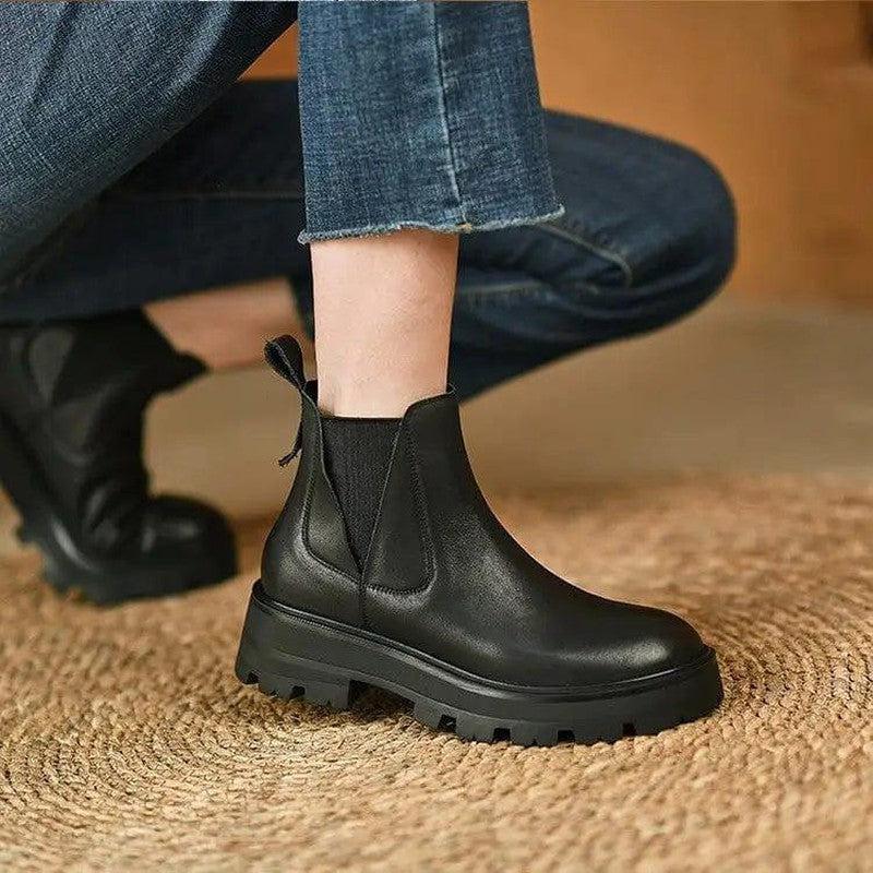 Cheky - Retro Short Tube Soft Leather Booties Women Chimney