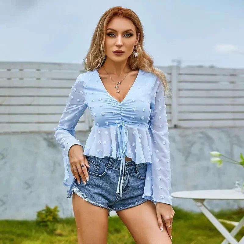 Cheky - Sexy European And American Shirt Women's Lace-up Blouse