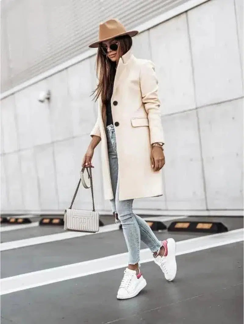 Cheky - Simple Long Sleeve Button Nizi Coat