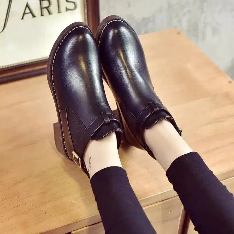 Cheky - Simple Thick Heel Mid-heel Martin Boots Female Round Toe Fashion British Short Boots Women