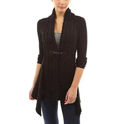 Cheky - Strap V-neck long sleeve fur collar twist cardigan