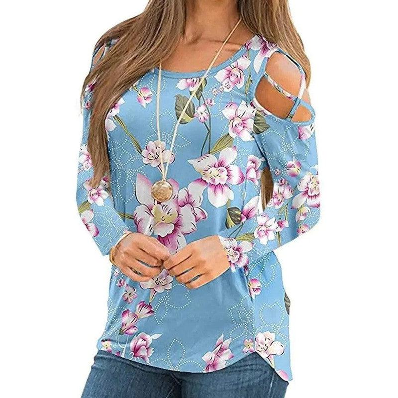 Cheky - Women's Printed Long Sleeve Off Shoulder T-Shirt Women's Top