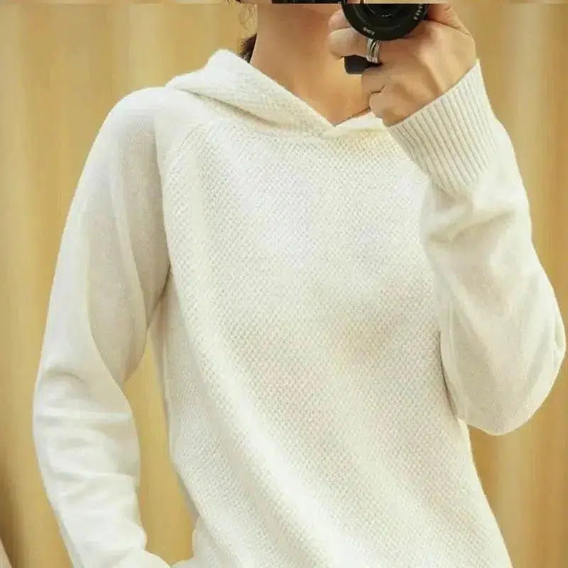 Cheky - Wool Sweater Women's Hooded Pullover Long-sleeved Knitted